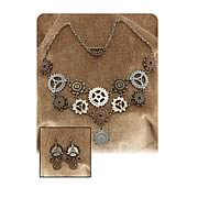 Steampunk Multi Gear Necklace and Earrings Set